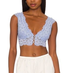 Free People In the Clouds Longline Lace Bralette Cornflower Blue Small